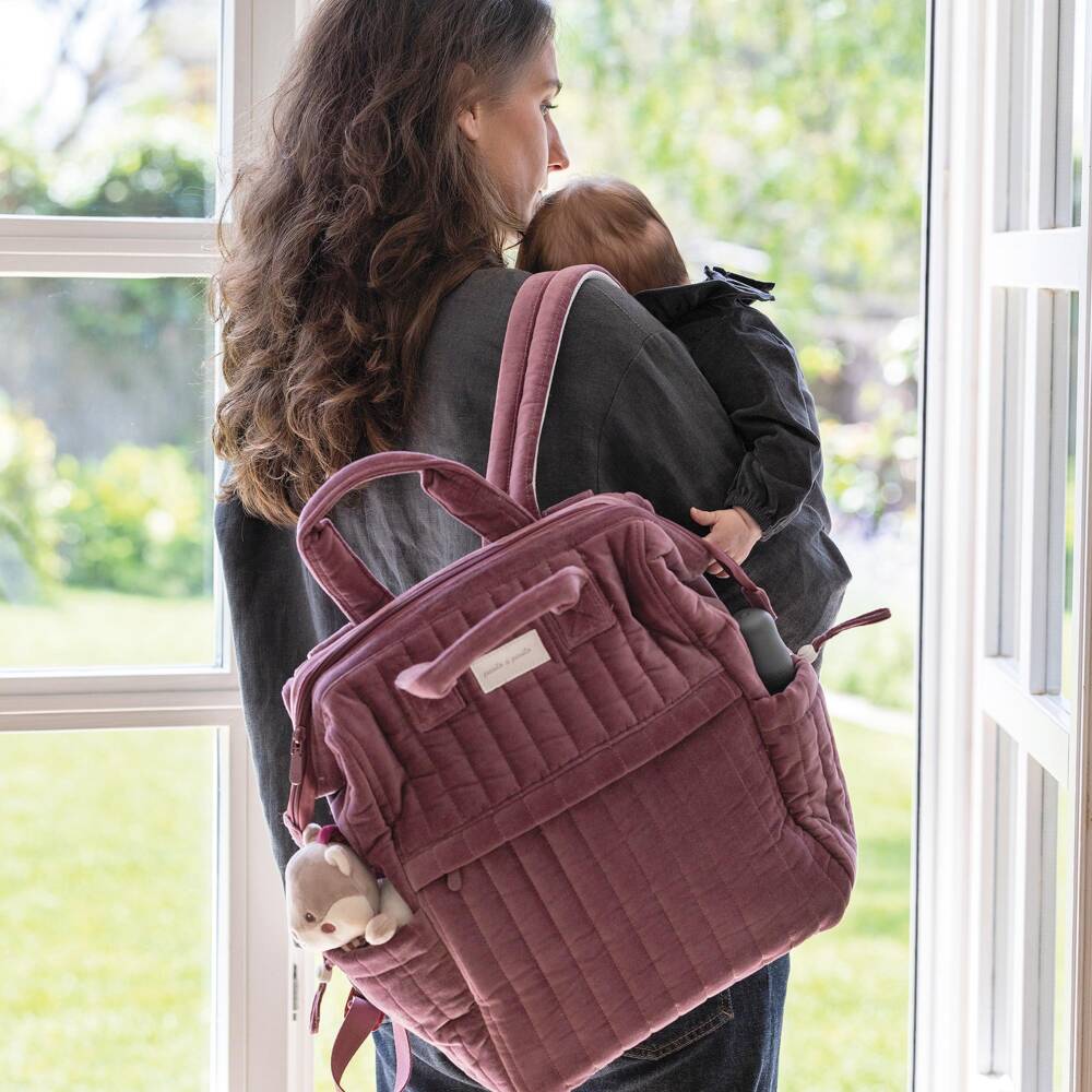 Pasito a Pasito-Cherry Velvet Changing Backpack (40cm) | Childrensalon