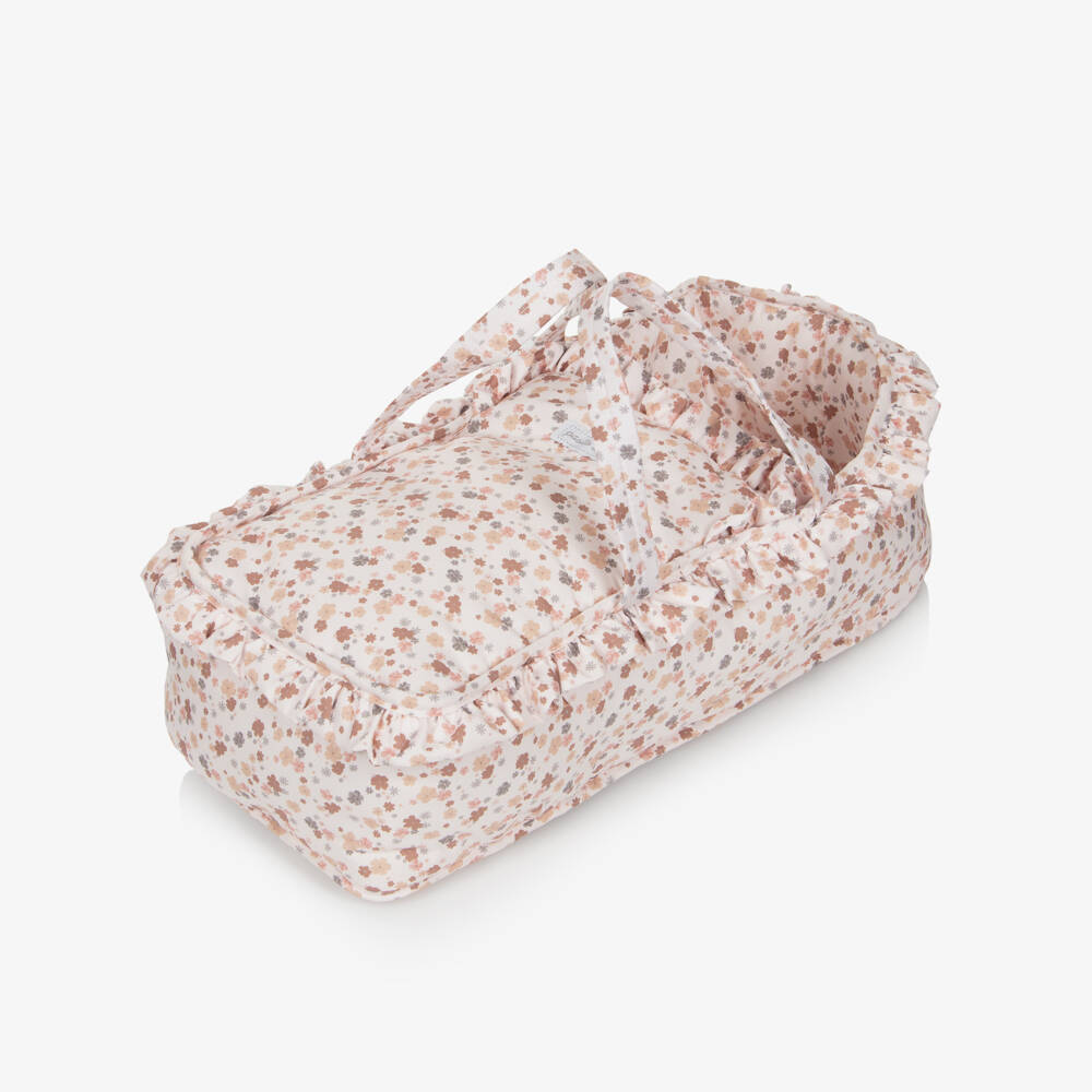 Pasito a Pasito-Girls Ivory Floral Print Toy Carrycot (46cm)  | Childrensalon