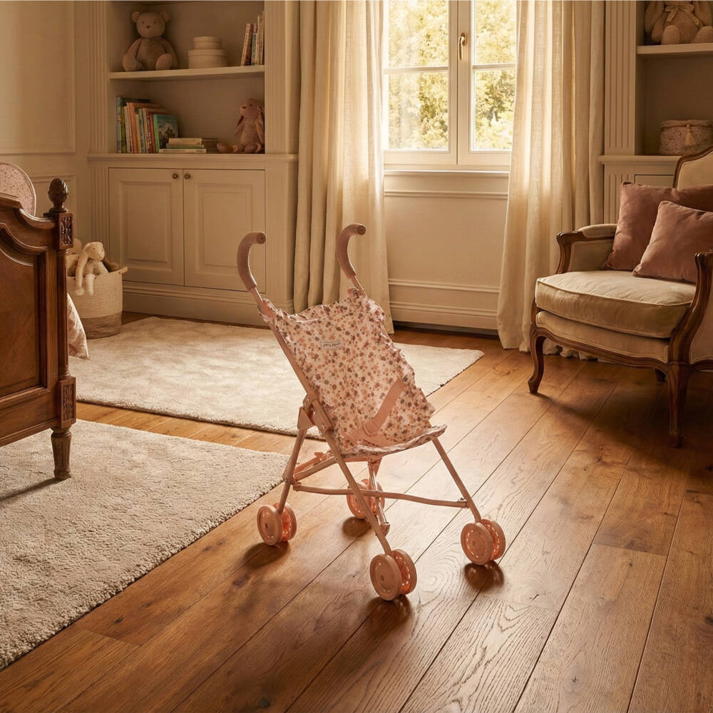 Pasito a Pasito-Girls Pale Pink Floral Toy Stroller (69cm) | Childrensalon