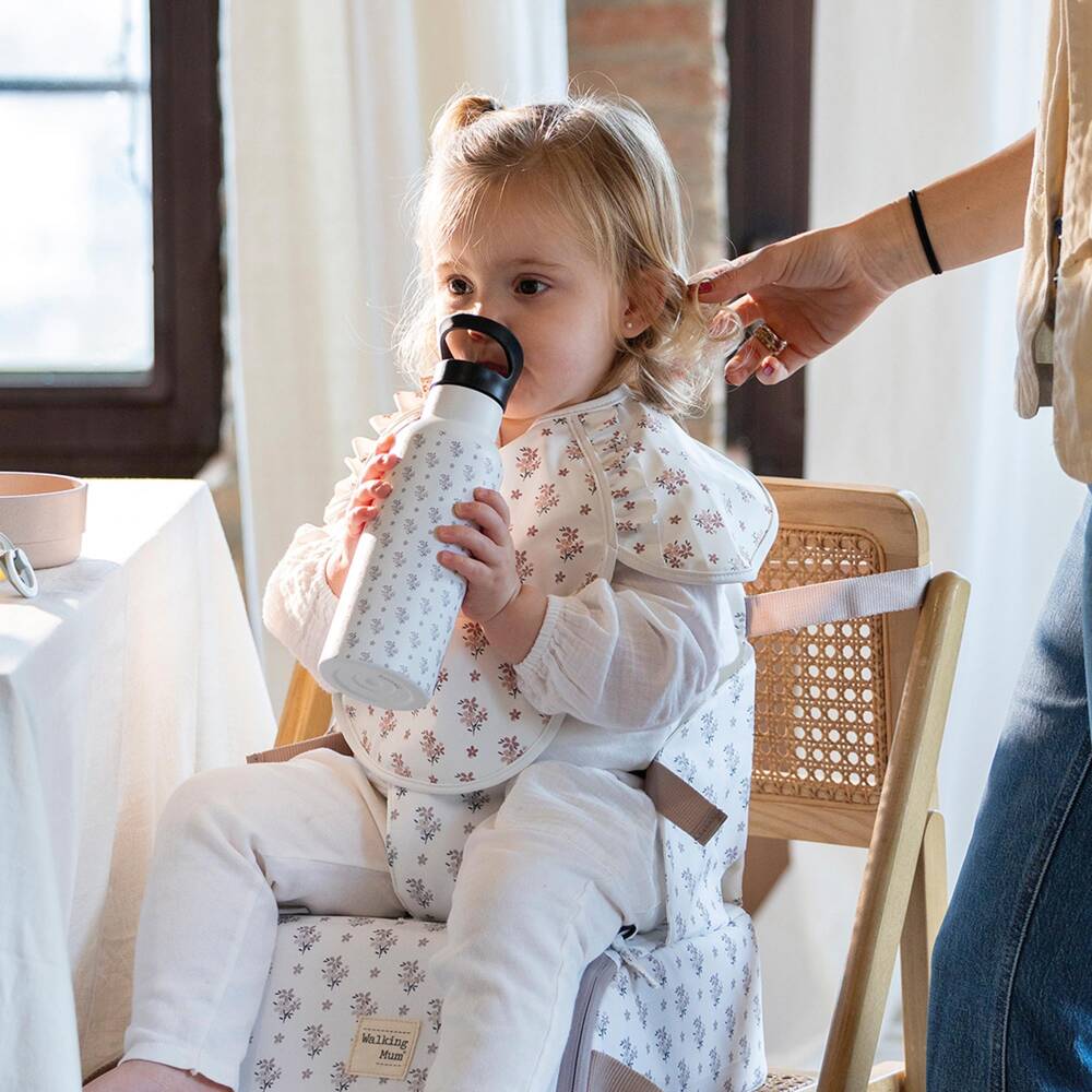 Pasito a Pasito Walking Mum-Girls White Insulated Drinks Bottle with Floral Print (25cm) | Childrensalon