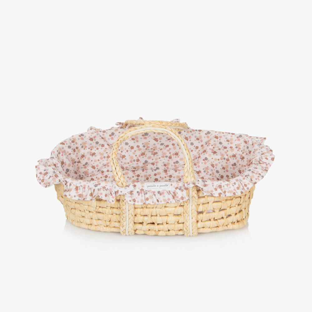 Pasito a Pasito-Girls Wicker Dolls Moses Basket with Floral Lining (48cm) | Childrensalon