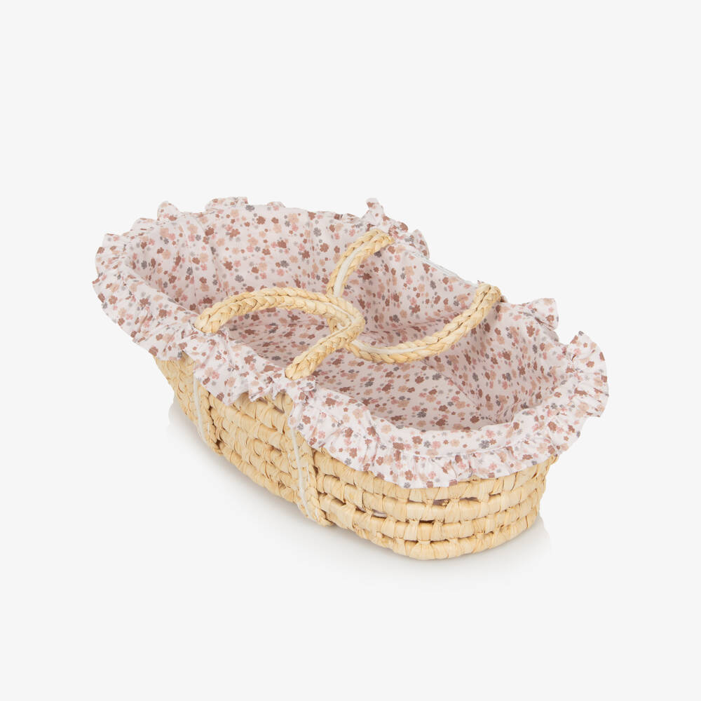 Pasito a Pasito-Girls Wicker Dolls Moses Basket with Floral Lining (48cm) | Childrensalon