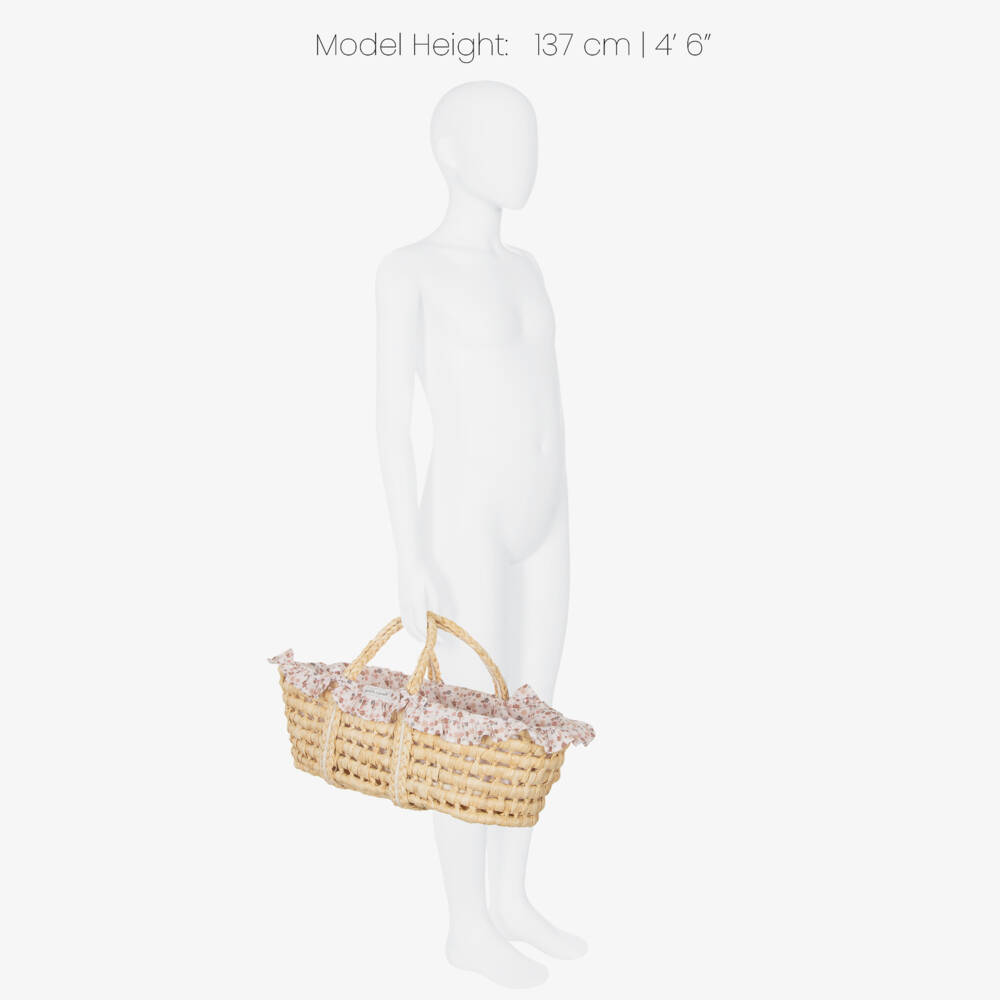 Pasito a Pasito-Girls Wicker Dolls Moses Basket with Floral Lining (48cm) | Childrensalon