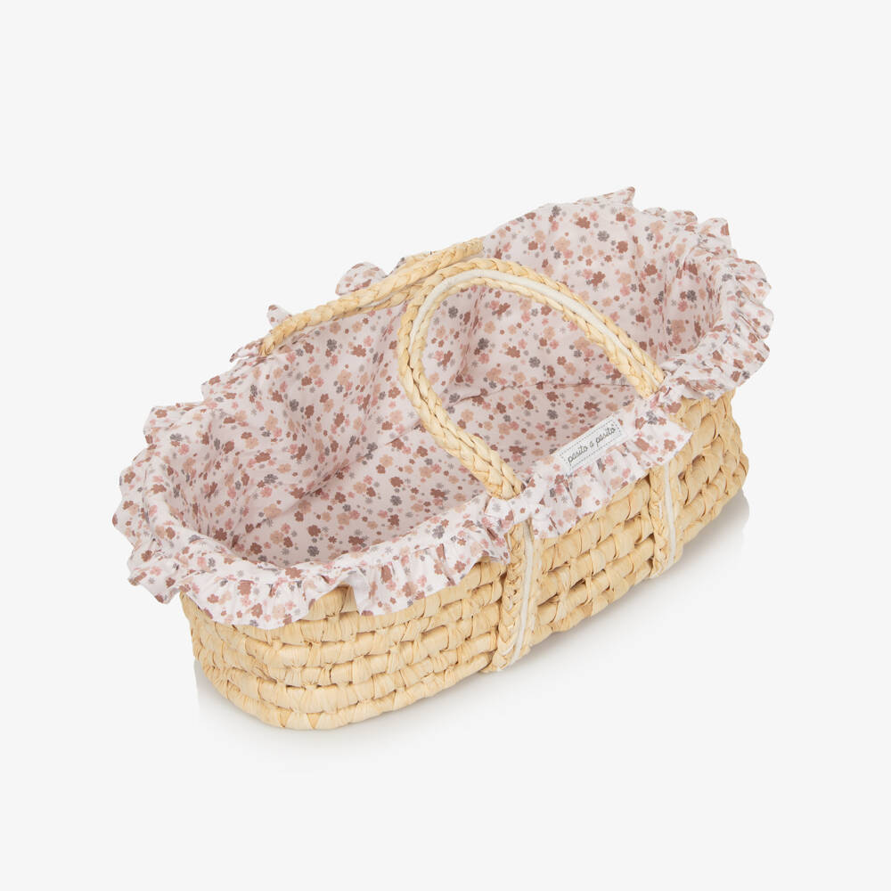 Pasito a Pasito-Girls Wicker Dolls Moses Basket with Floral Lining (48cm) | Childrensalon