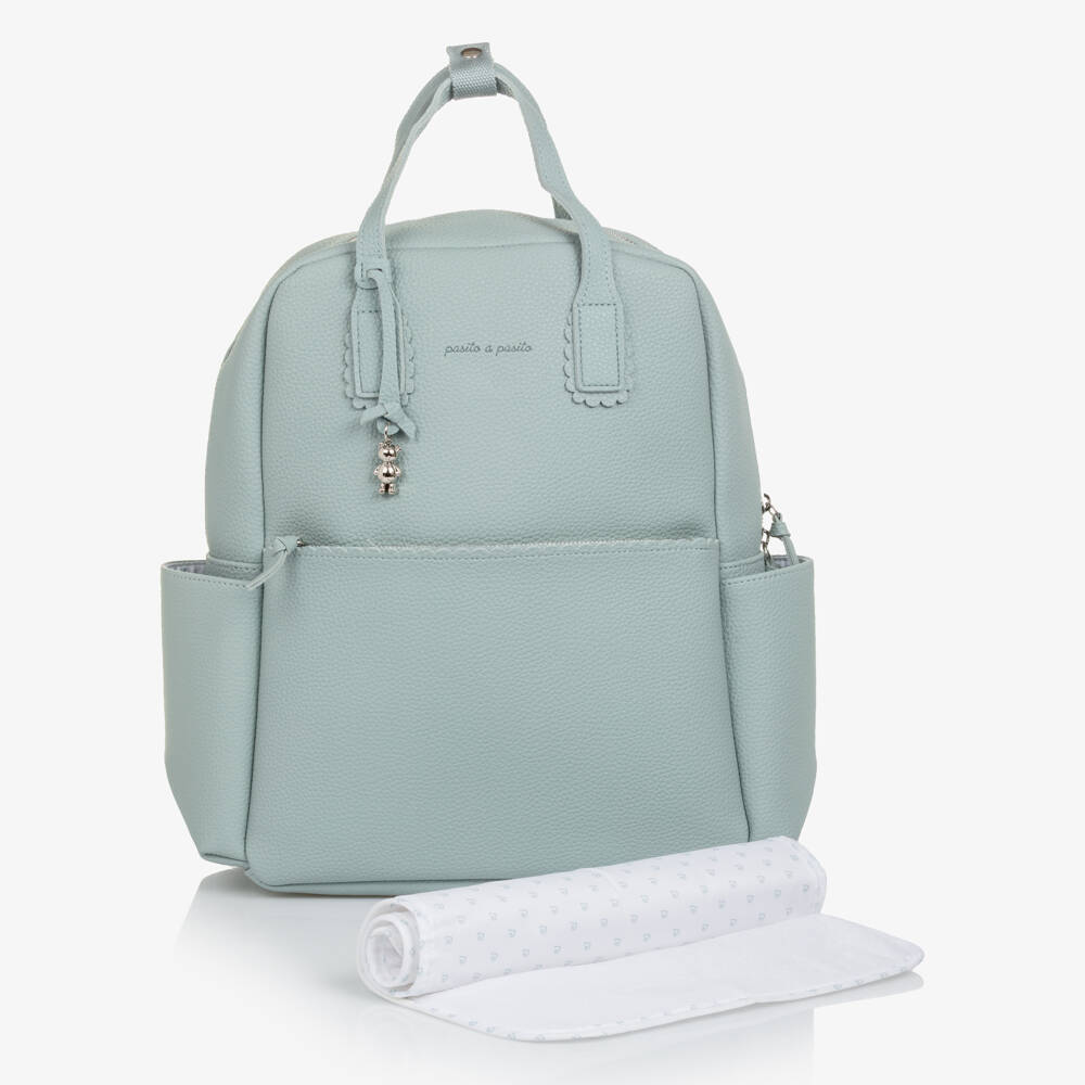 Pasito a Pasito-Green Faux Leather Changing Backpack (38cm) | Childrensalon