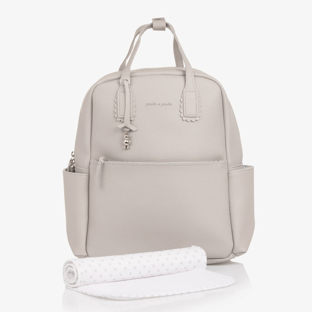 Pasito a Pasito Walking Mum-Grey Faux Leather Changing Backpack (38cm) | Childrensalon