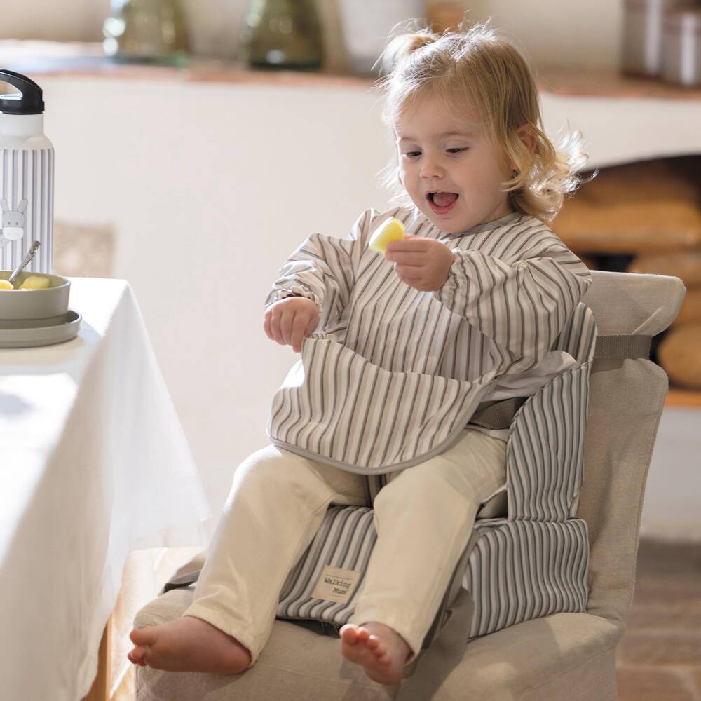 Pasito a Pasito Walking Mum-Grey Striped Waterproof Apron Bib | Childrensalon