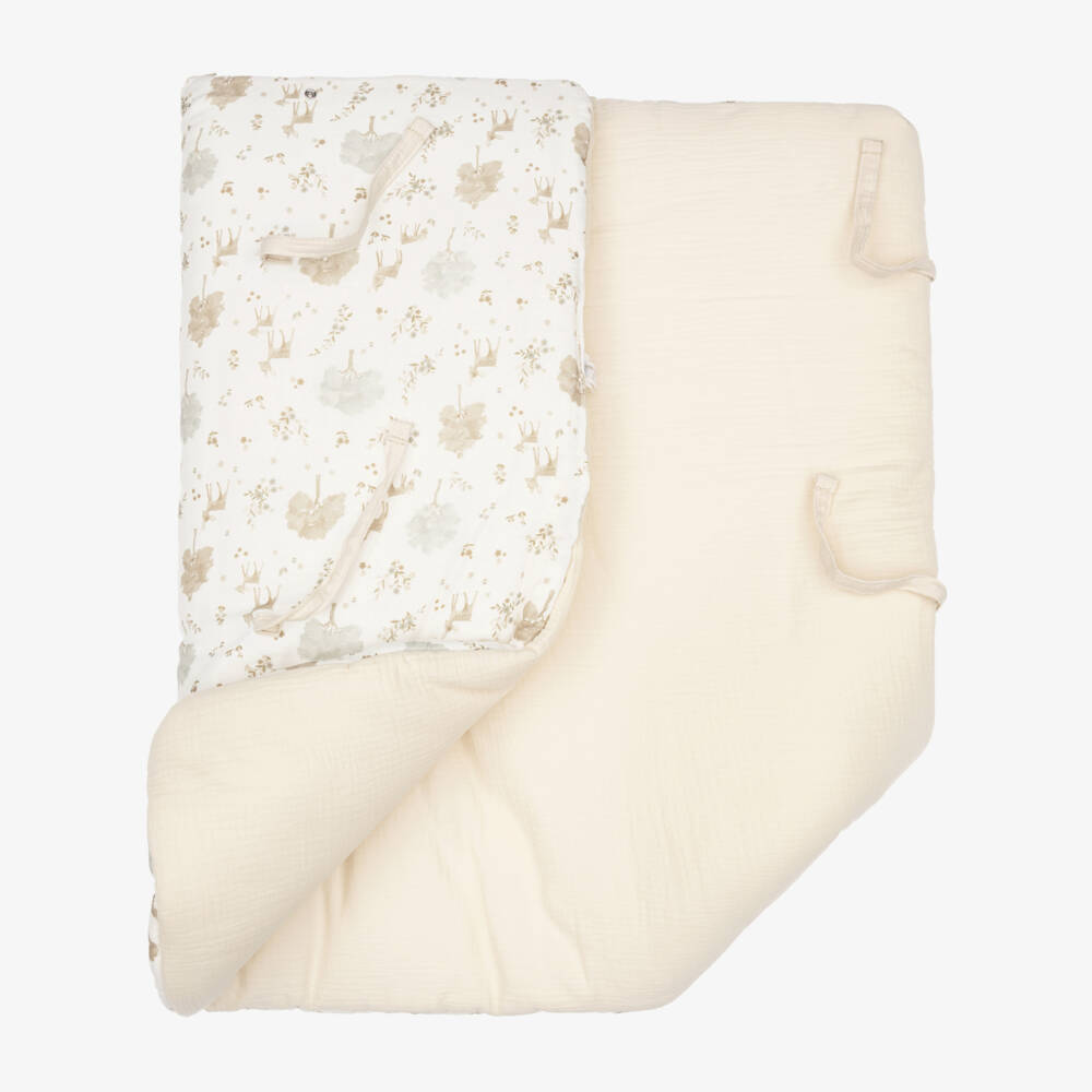Pasito a Pasito-Ivory & Beige Muslin Printed Baby Nest (71cm) | Childrensalon