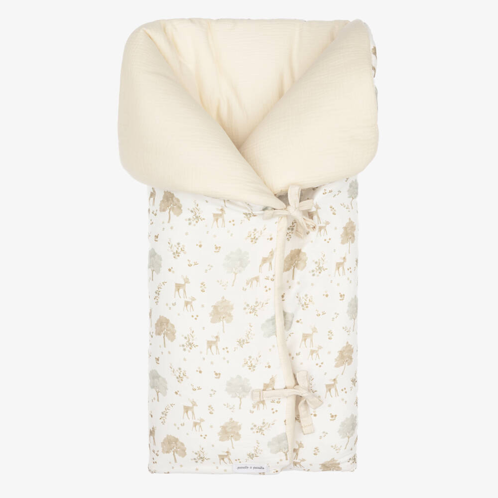 Pasito a Pasito-Ivory & Beige Muslin Printed Baby Nest (71cm) | Childrensalon