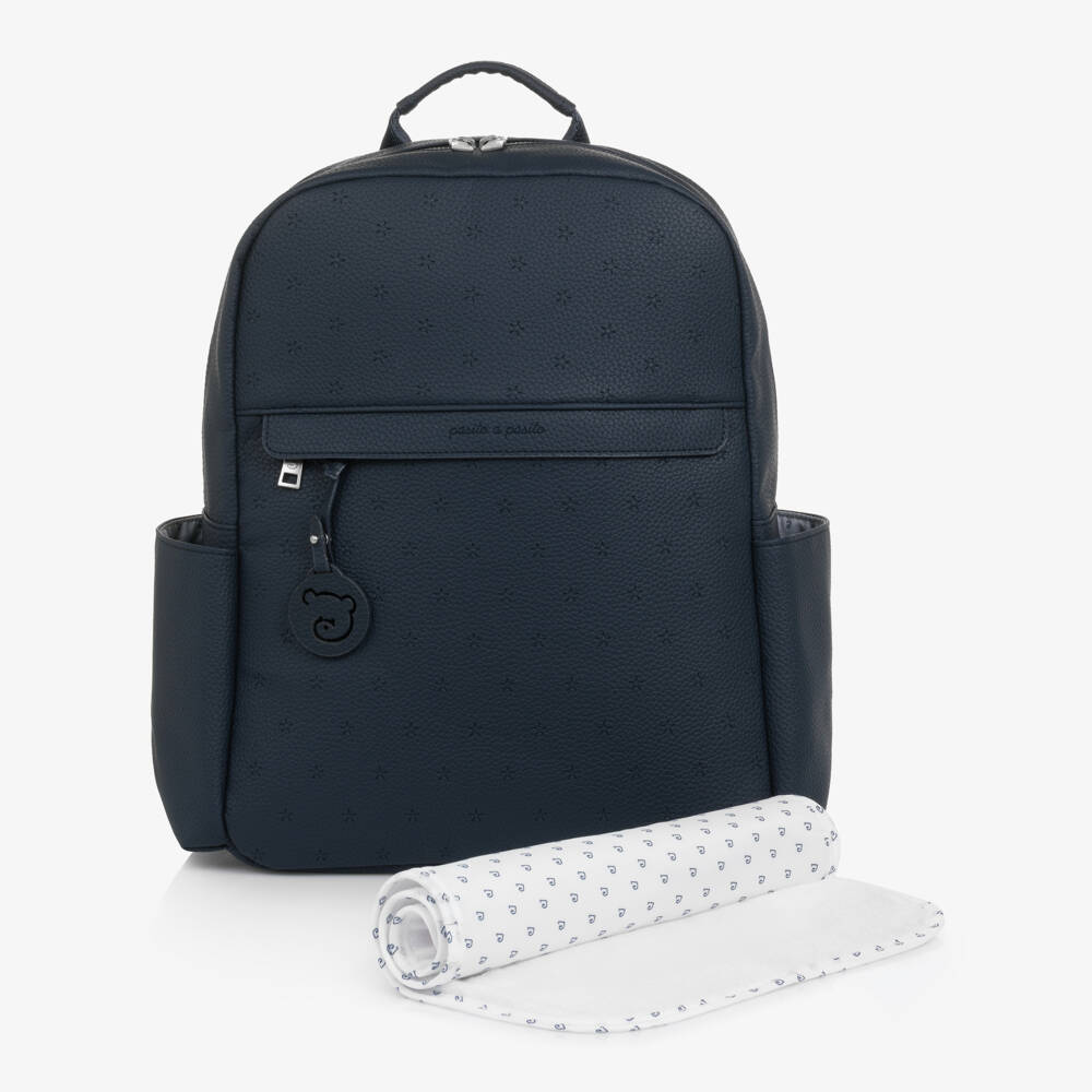 Pasito a Pasito-Navy Blue Faux Leather London Changing Backpack (38cm) | Childrensalon