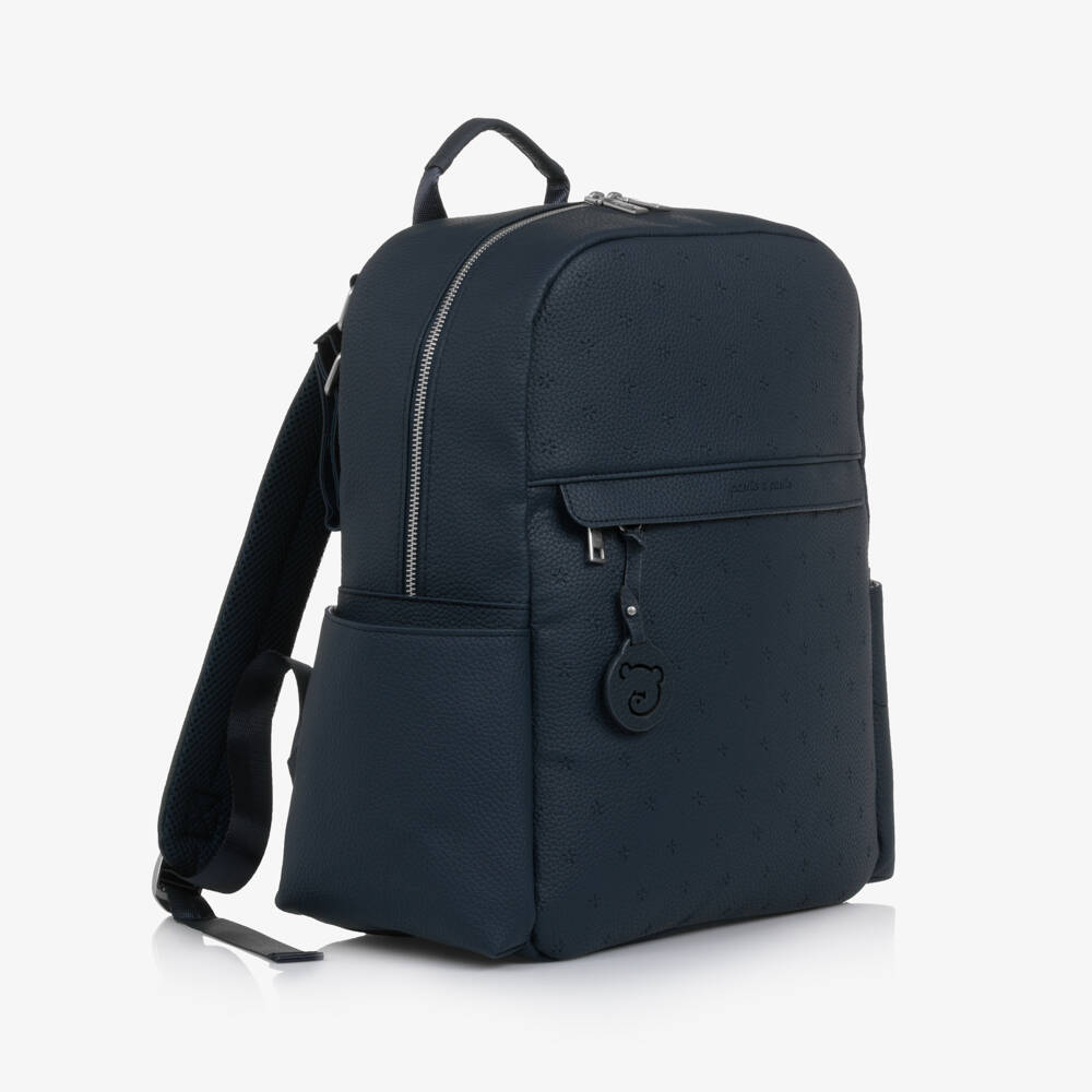 Pasito a Pasito-Navy Blue Faux Leather London Changing Backpack (38cm) | Childrensalon