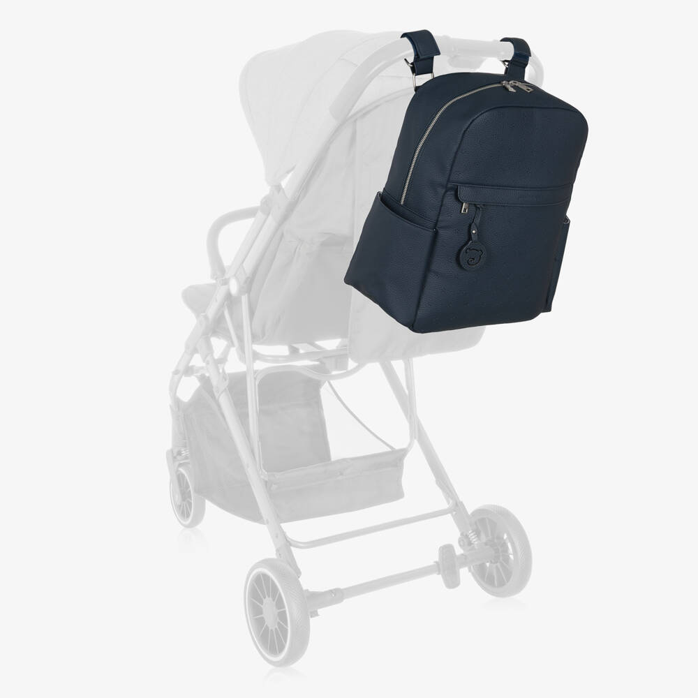 Pasito a Pasito-Navy Blue Faux Leather London Changing Backpack (38cm) | Childrensalon