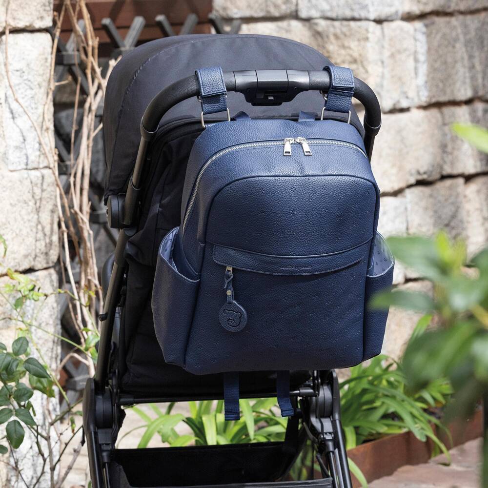 Pasito a Pasito-Navy Blue Faux Leather London Changing Backpack (38cm) | Childrensalon