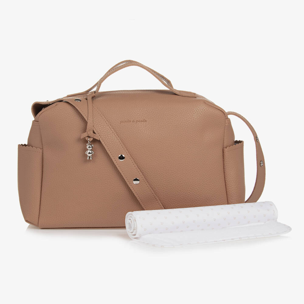 Pasito a Pasito-Tan Brown Faux Leather Baby Changing Bag (41cm) | Childrensalon