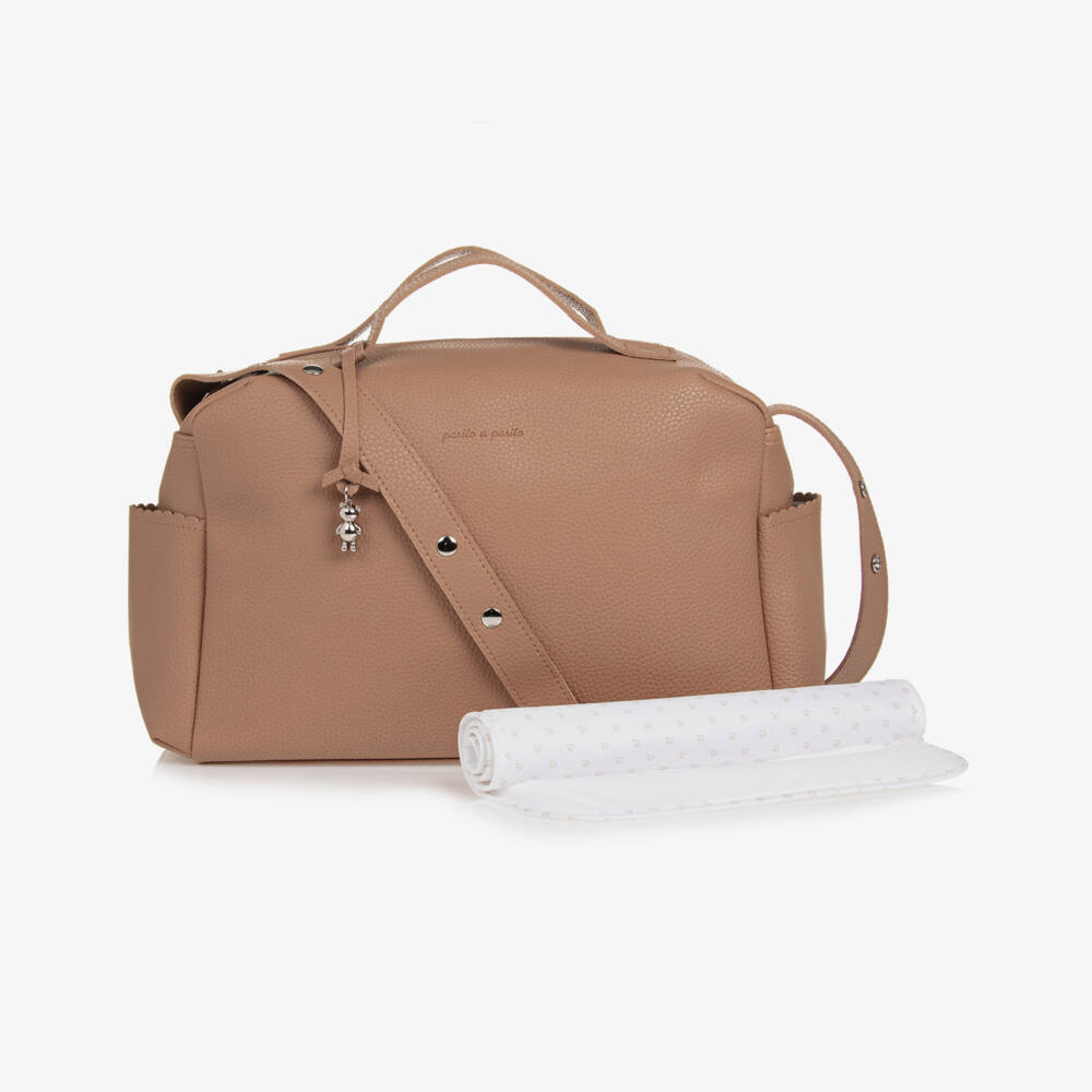 Pasito a Pasito-Tan Brown Faux Leather Baby Changing Bag (41cm) | Childrensalon