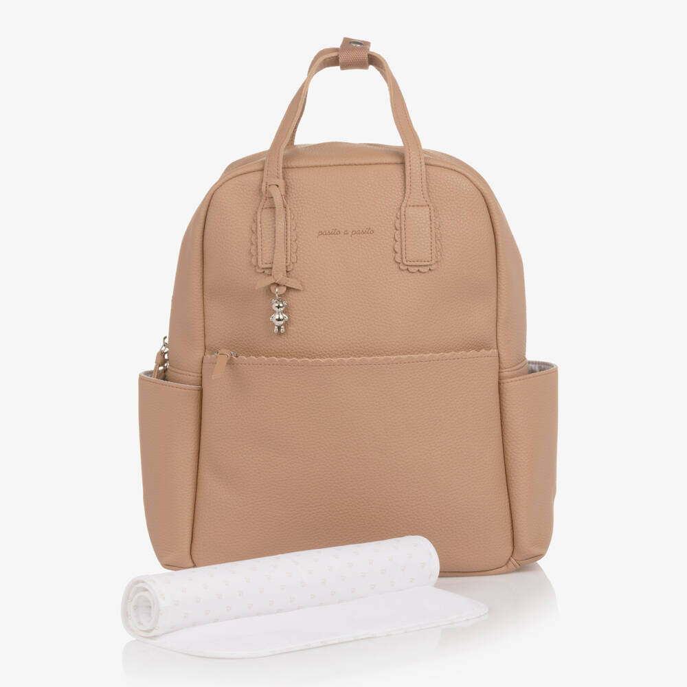 Pasito a Pasito Walking Mum-Tan Brown Faux Leather Changing Backpack (38cm) | Childrensalon