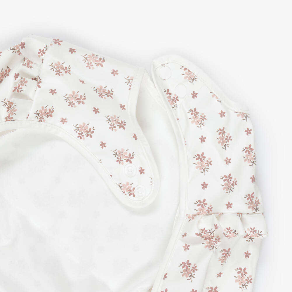 Pasito a Pasito Walking Mum-White Floral Waterproof Apron Bib | Childrensalon