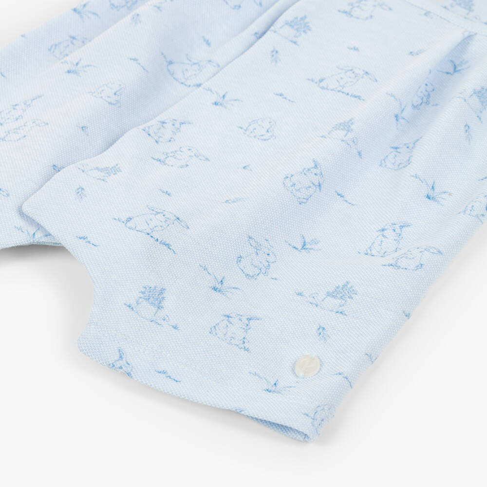 Patachou-Baby Boys Blue Cotton Piqué Bunny Print Shortie | Childrensalon