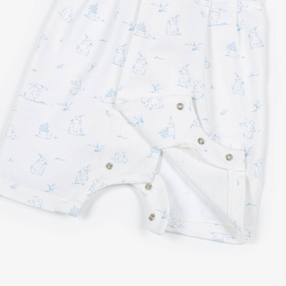 Patachou-Baby Boys Blue Cotton Piqué Bunny Print Shortie | Childrensalon