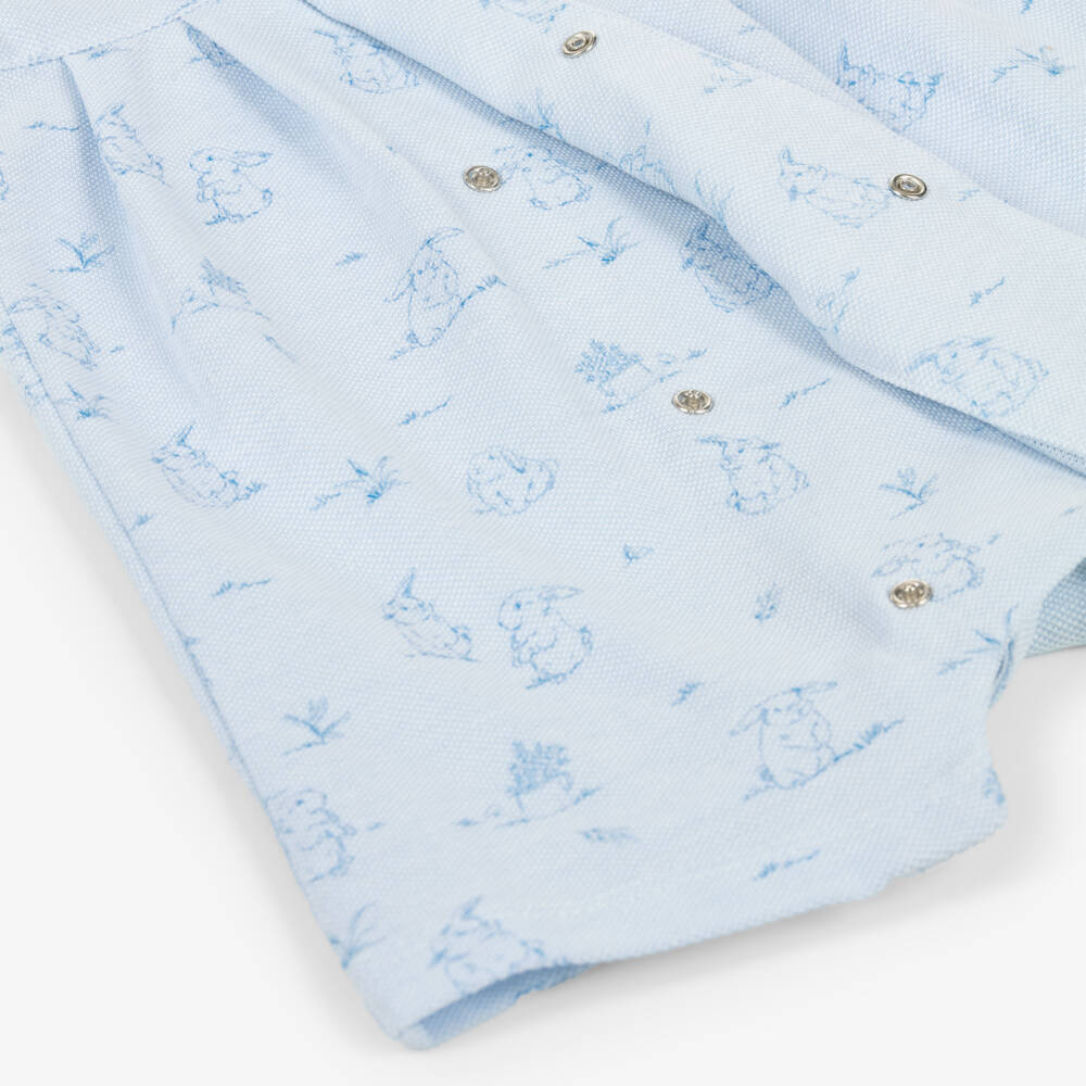 Patachou-Baby Boys Blue Cotton Piqué Bunny Print Shortie | Childrensalon