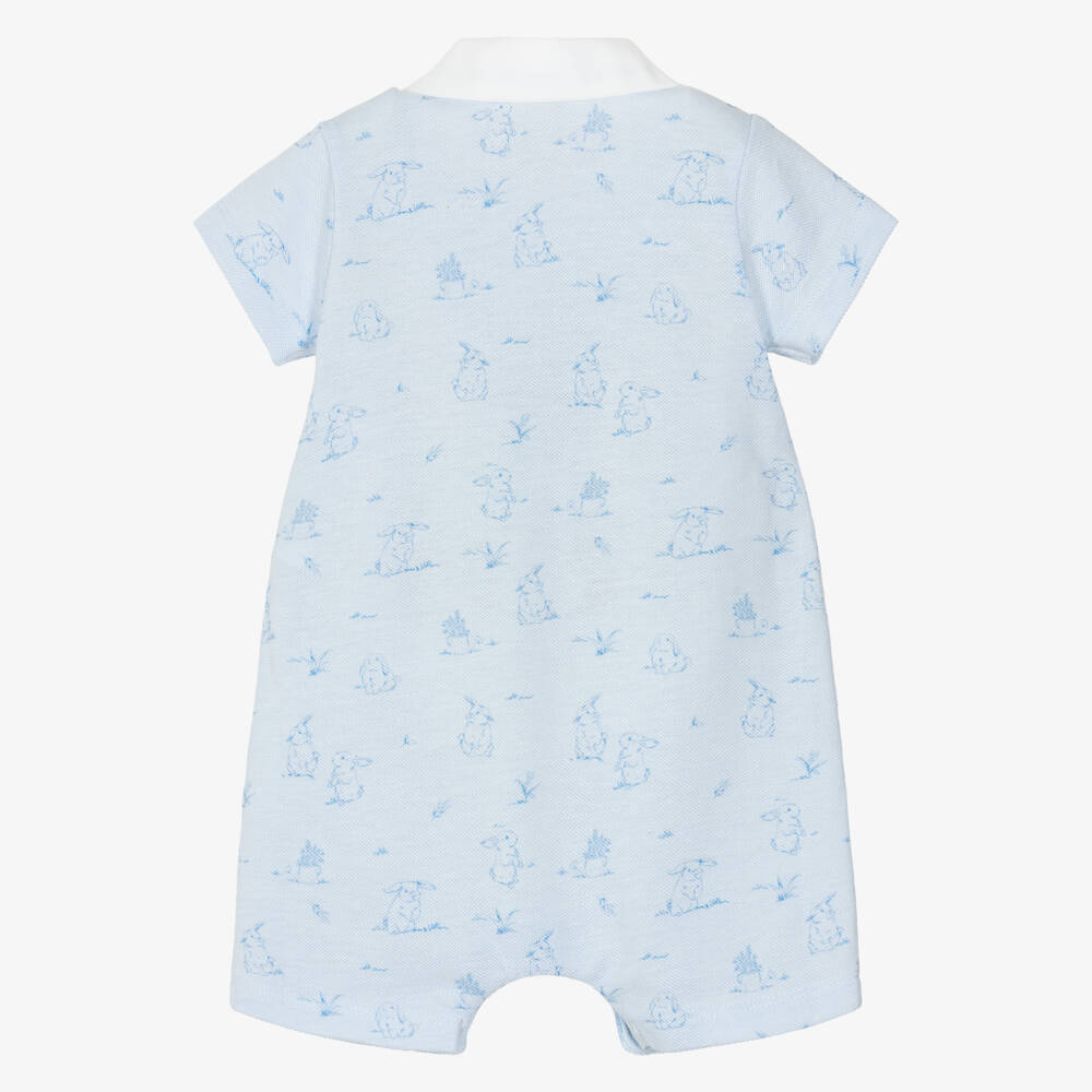 Patachou-Baby Boys Blue Cotton Piqué Bunny Print Shortie | Childrensalon