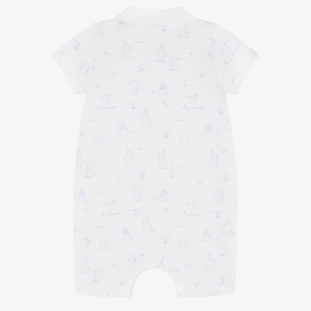 Patachou-Baby Boys Blue Cotton Piqué Bunny Print Shortie | Childrensalon