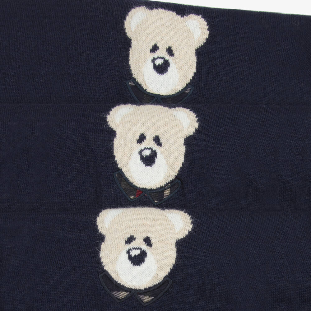 Patachou-Baby Boys Blue Merino Wool & Cashmere Blend Bear Romper | Childrensalon