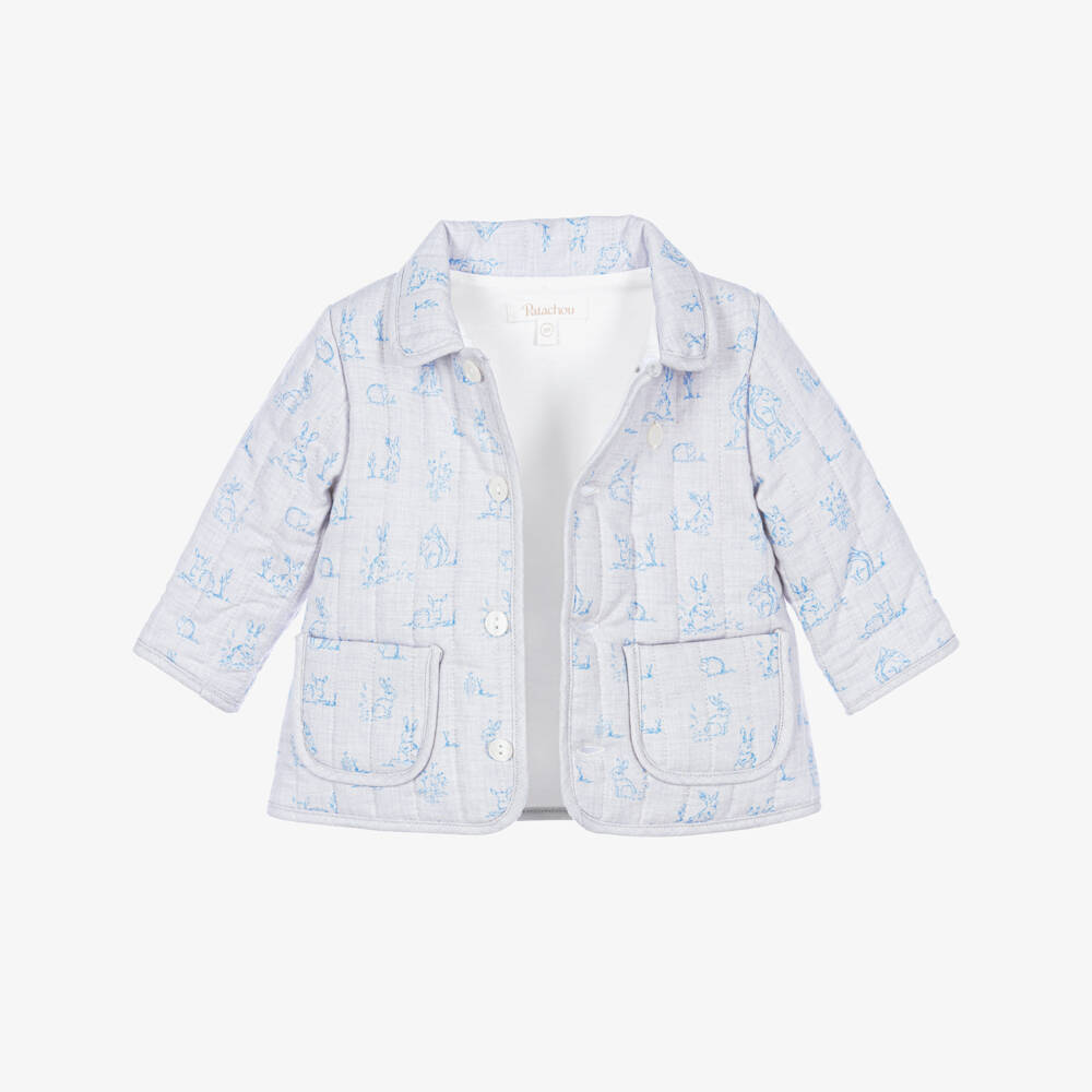 Patachou-Baby Boys Blue Quilted Pram Coat with Woodland Animals | Childrensalon