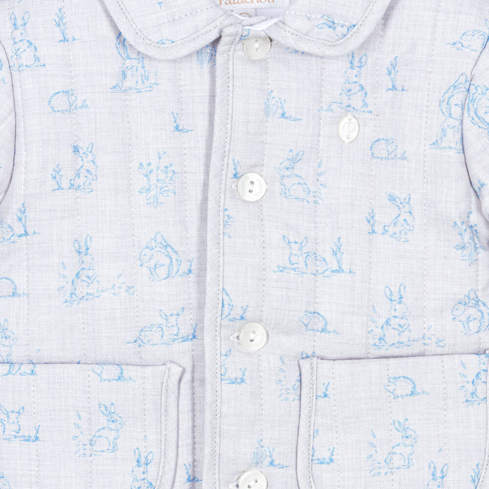 Patachou-Baby Boys Blue Quilted Pram Coat with Woodland Animals | Childrensalon