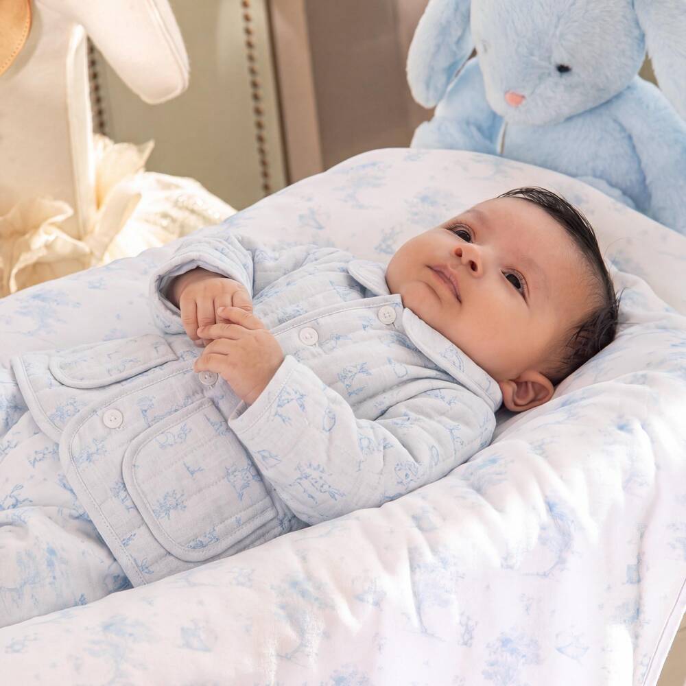 Patachou-Baby Boys Blue Quilted Pram Coat with Woodland Animals | Childrensalon