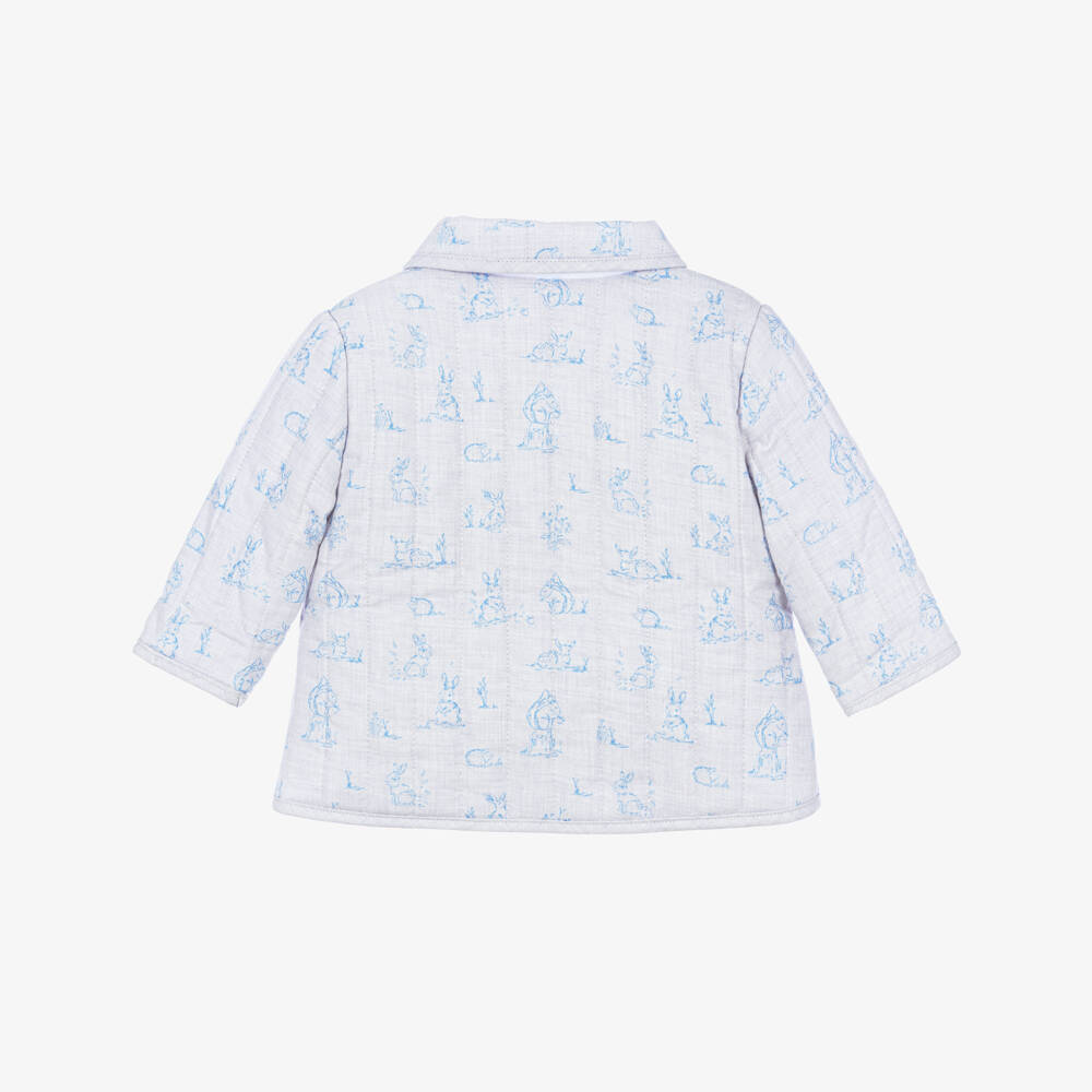 Patachou-Baby Boys Blue Quilted Pram Coat with Woodland Animals | Childrensalon