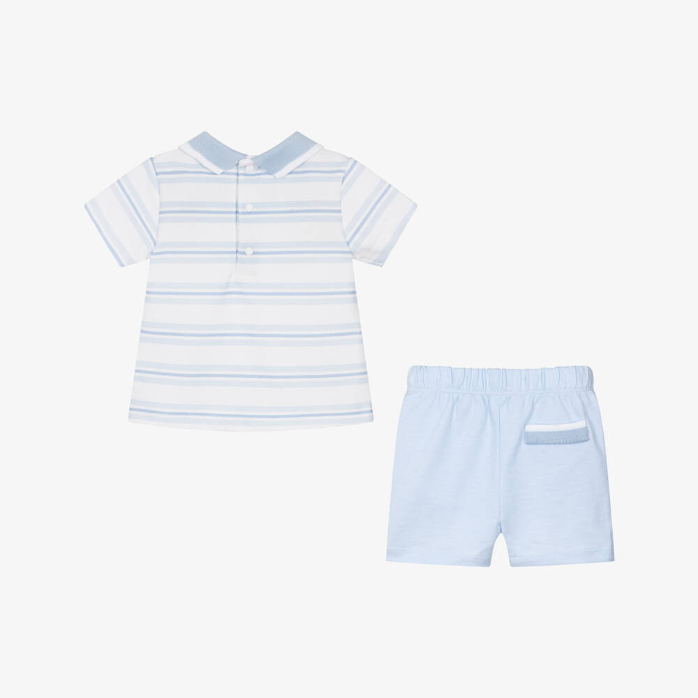 Patachou-Baby Boys Blue Striped Cotton Shorts Set | Childrensalon