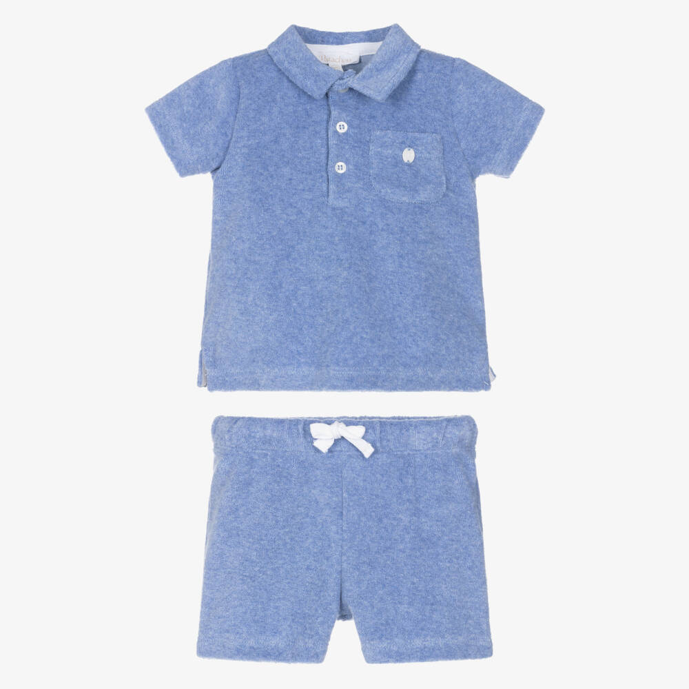 Patachou-Baby Boys Blue Towelling Shorts Set | Childrensalon