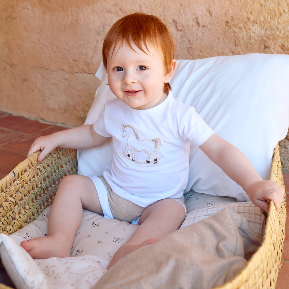 Patachou-Baby Boys Ivory & Beige Rocking Horse Shorts Set | Childrensalon