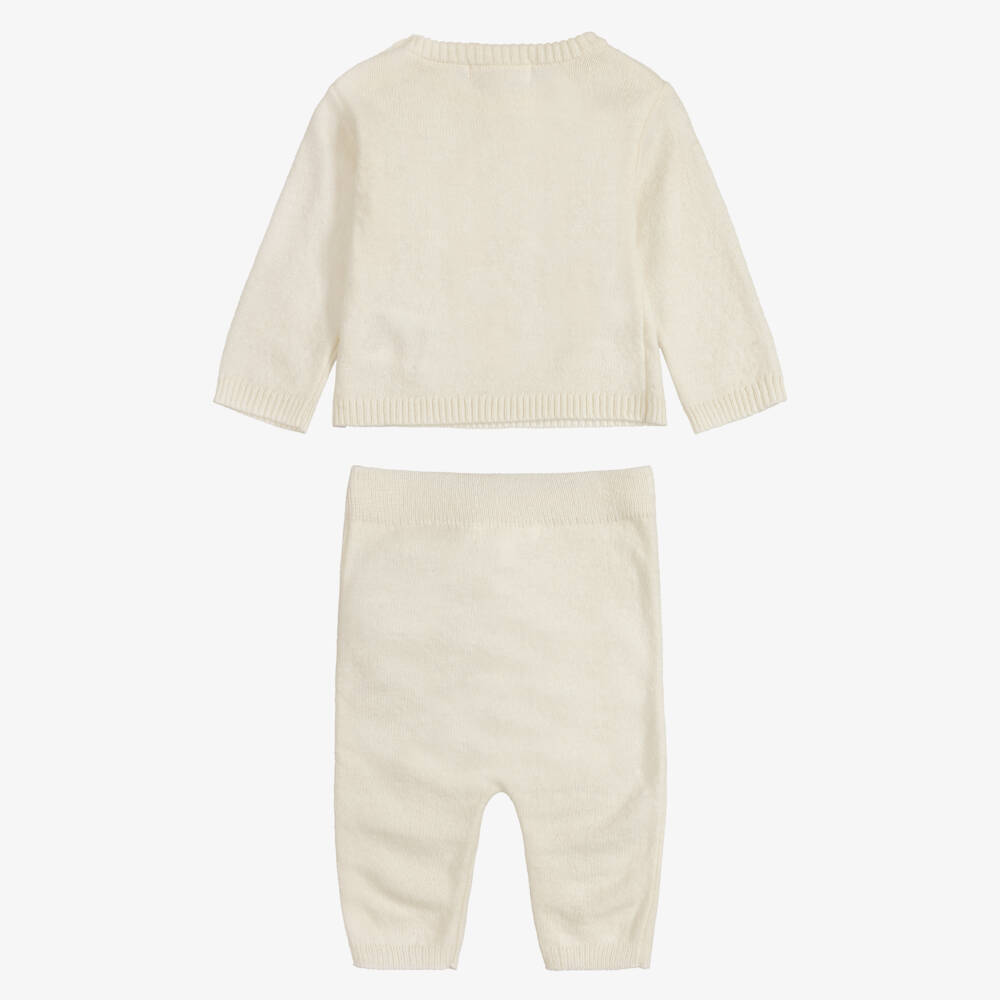 Patachou-Baby Boys Ivory Knitted Trouser Set with Carousel Motif | Childrensalon
