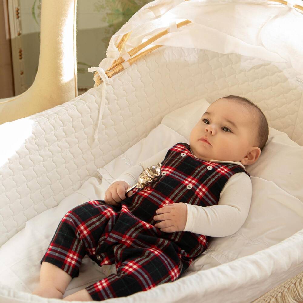 Patachou-Baby Boys Navy Blue & Red Tartan Check Romper | Childrensalon