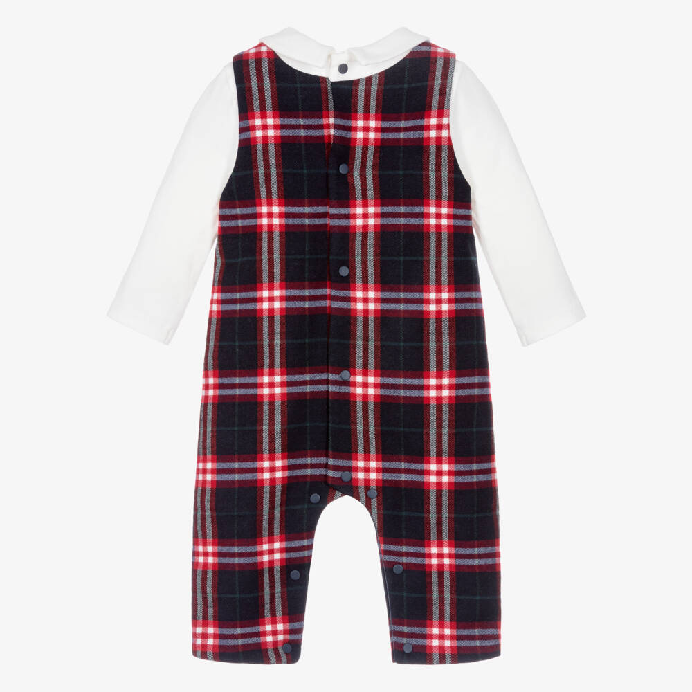 Patachou-Baby Boys Navy Blue & Red Tartan Check Romper | Childrensalon