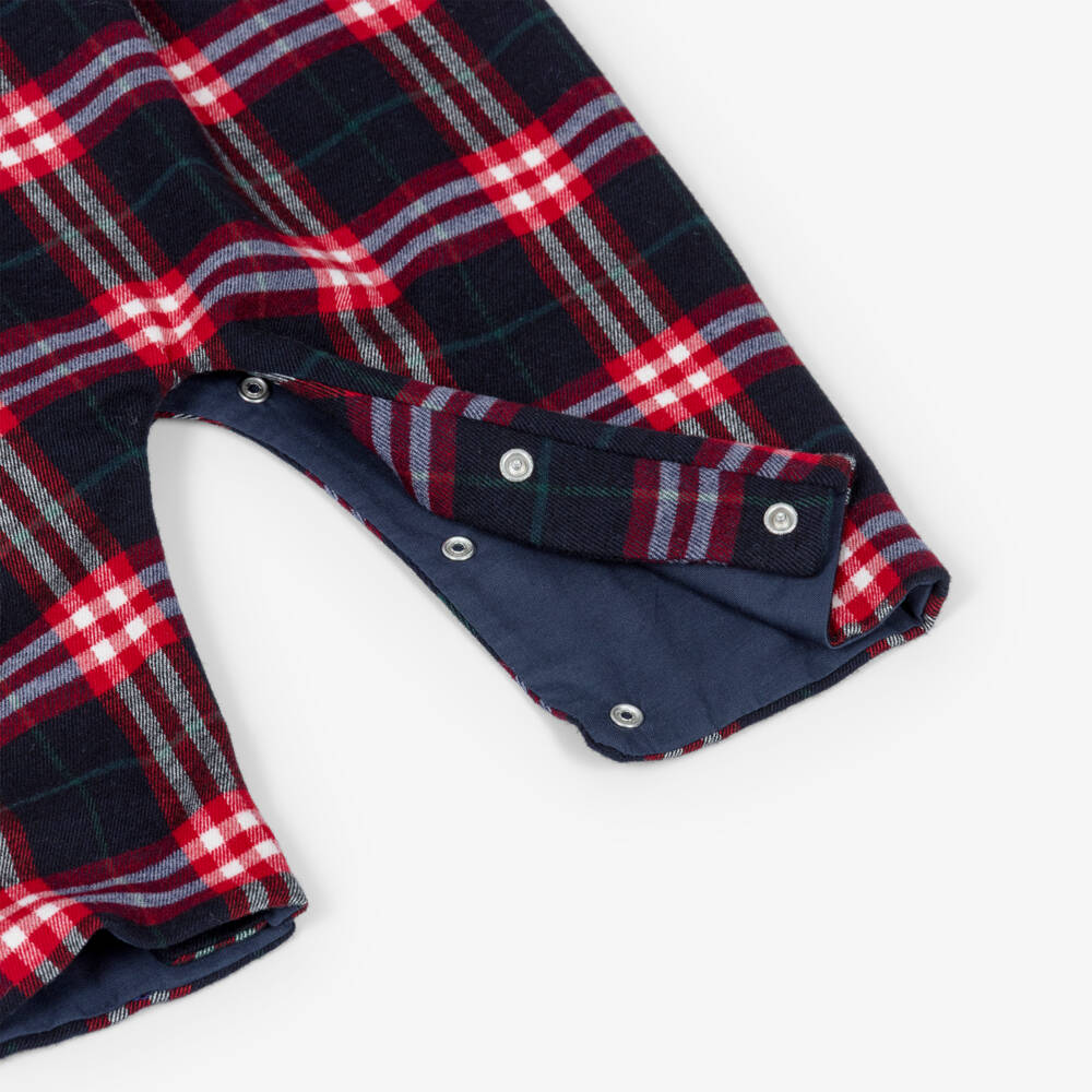 Patachou-Baby Boys Navy Blue & Red Tartan Check Romper | Childrensalon