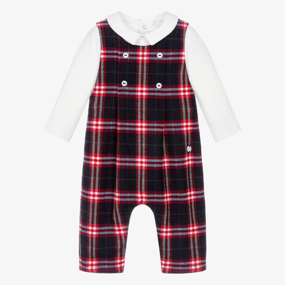 Patachou-Baby Boys Navy Blue & Red Tartan Check Romper | Childrensalon