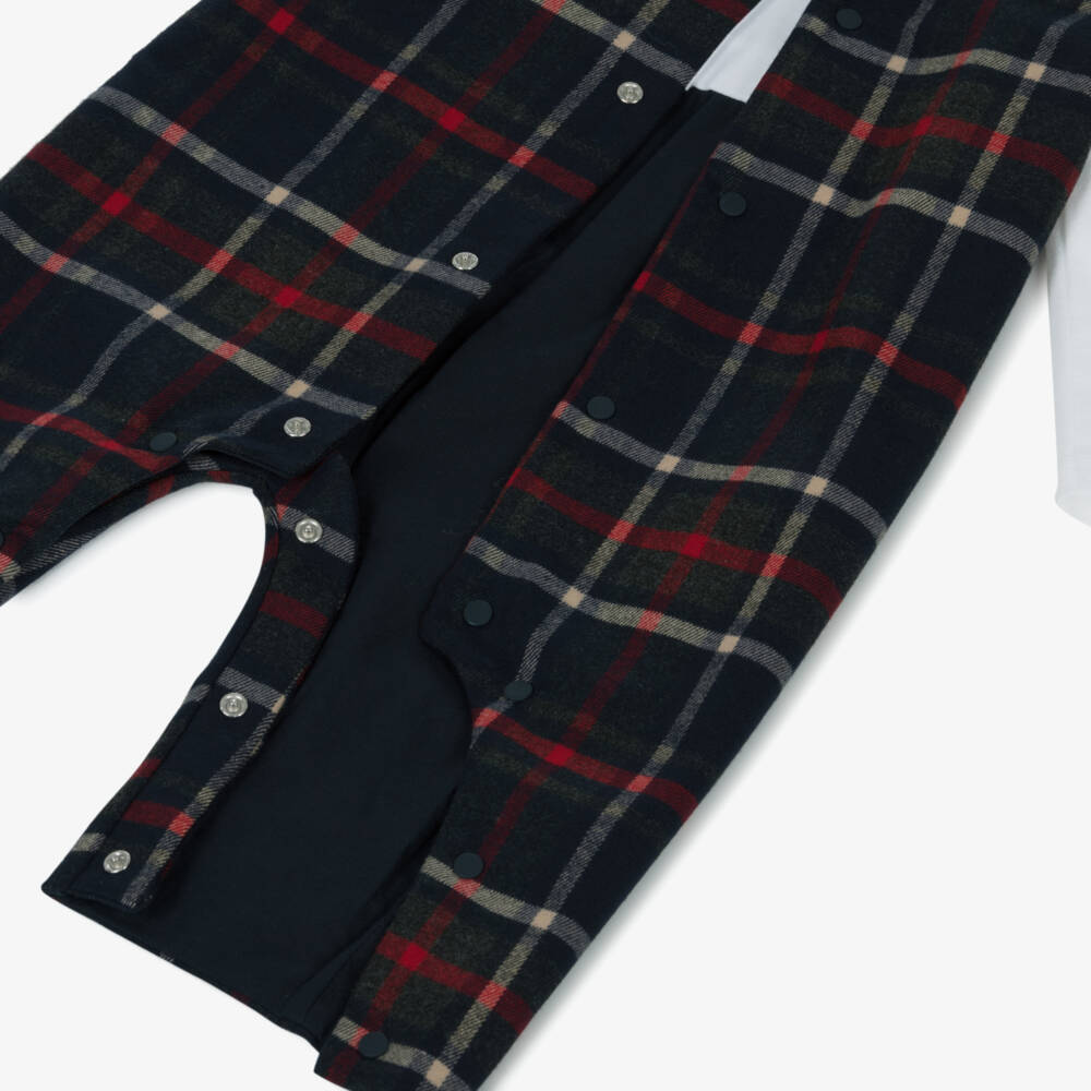 Patachou-Baby Boys Navy Blue Tartan Romper | Childrensalon
