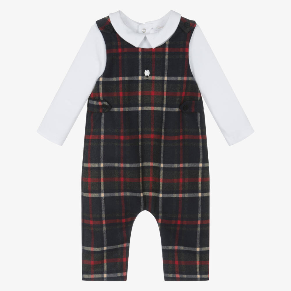 Patachou-Baby Boys Navy Blue Tartan Romper | Childrensalon