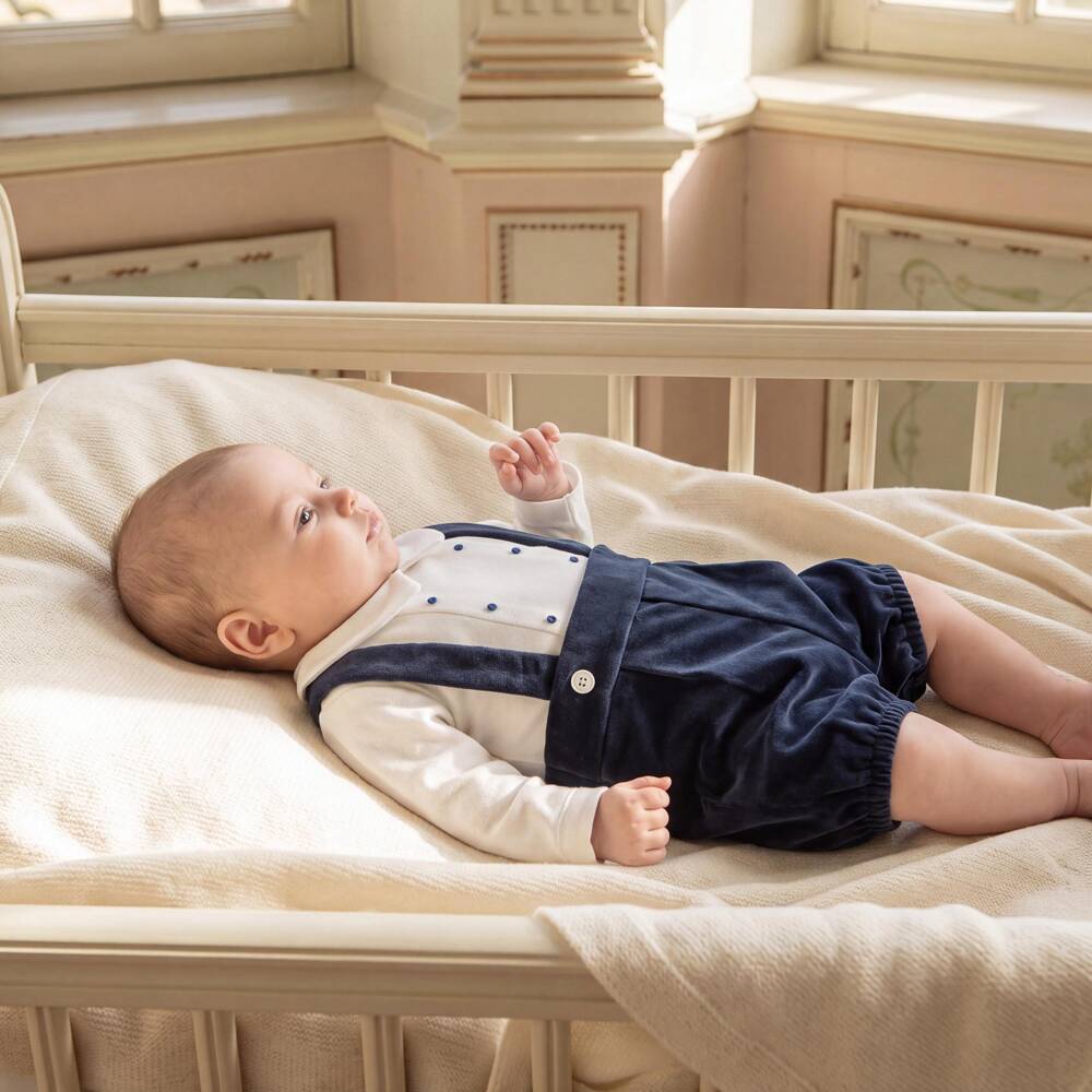 Patachou-Baby Boys Navy Blue Velvet Shortie | Childrensalon