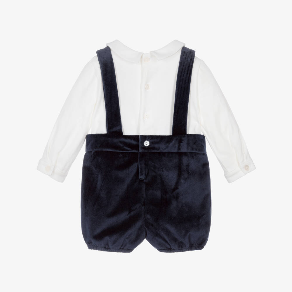 Patachou-Baby Boys Navy Blue Velvet Shortie | Childrensalon