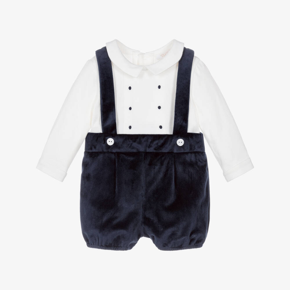 Patachou-Baby Boys Navy Blue Velvet Shortie | Childrensalon