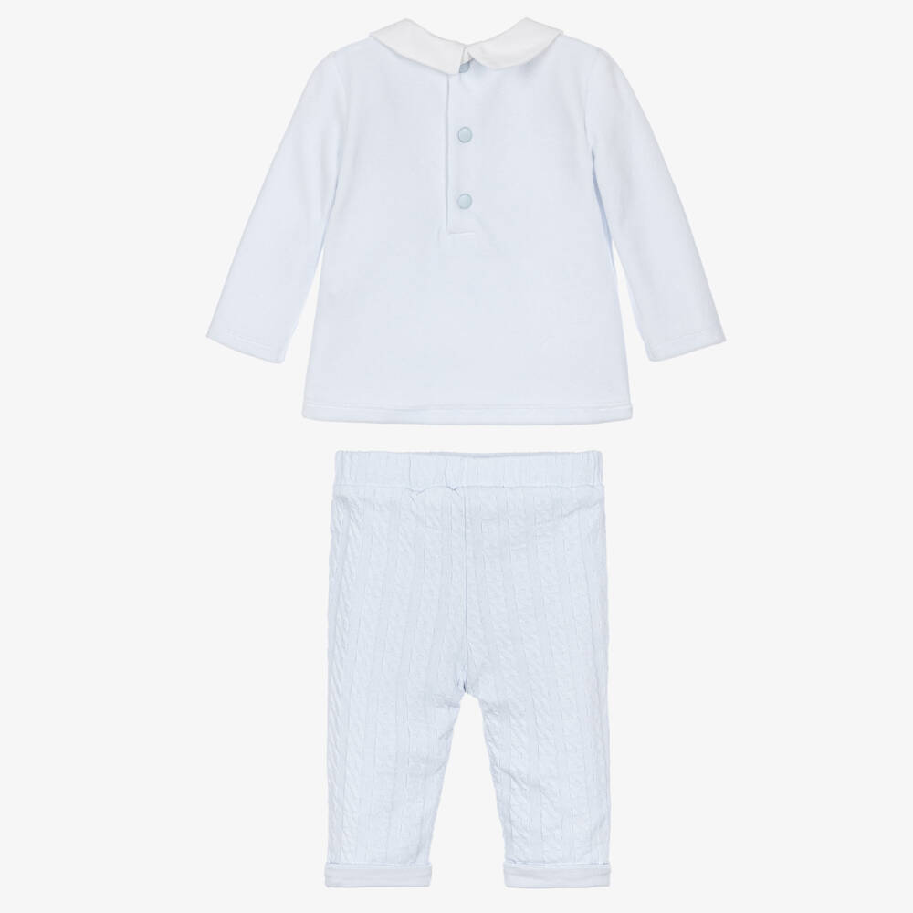 Patachou-Baby Boys Pale Blue Bunny Trouser Set | Childrensalon