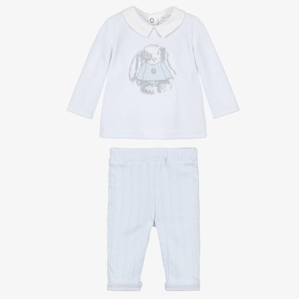 Patachou-Baby Boys Pale Blue Bunny Trouser Set | Childrensalon