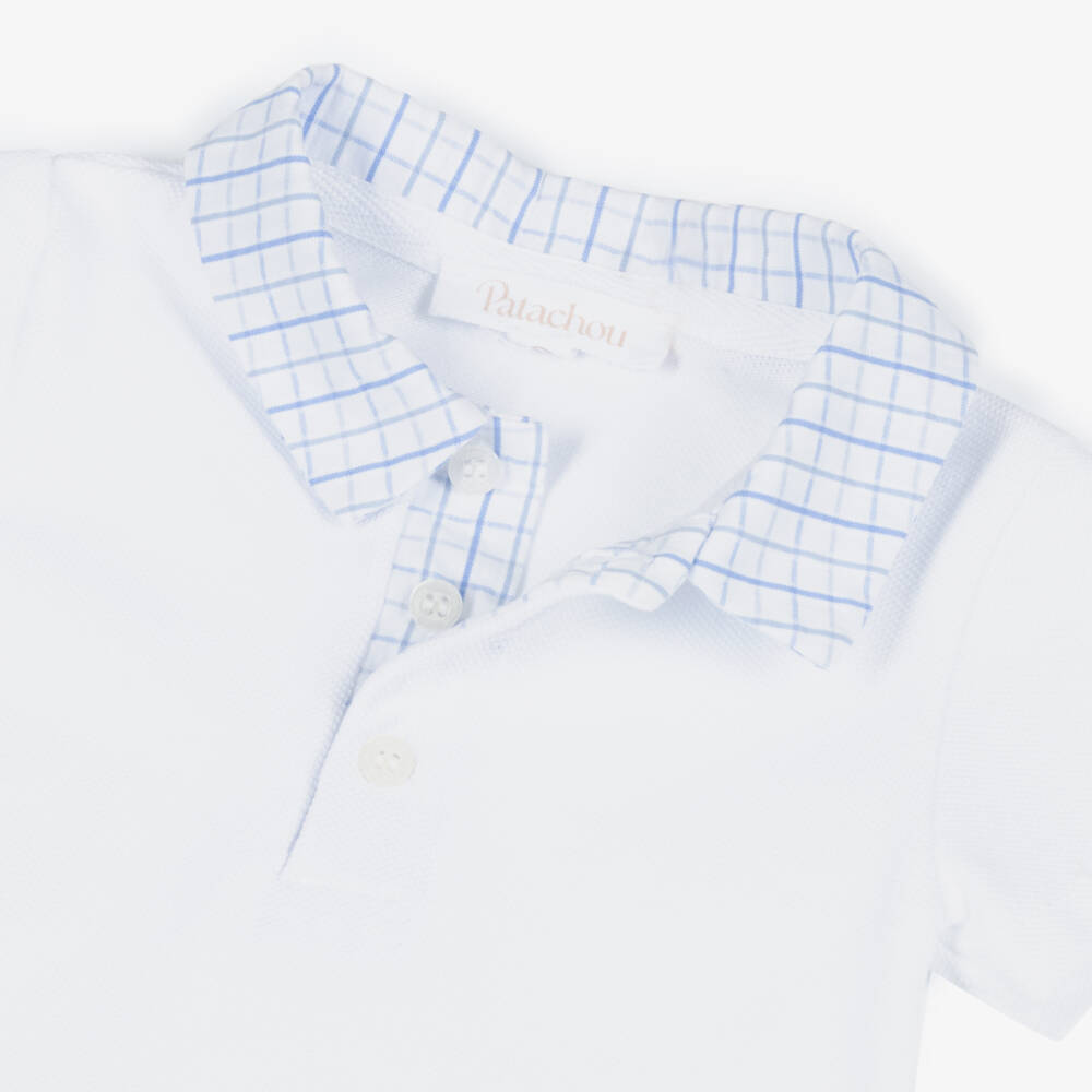 Patachou-Baby Boys White & Blue Check Cotton Shorts Set | Childrensalon