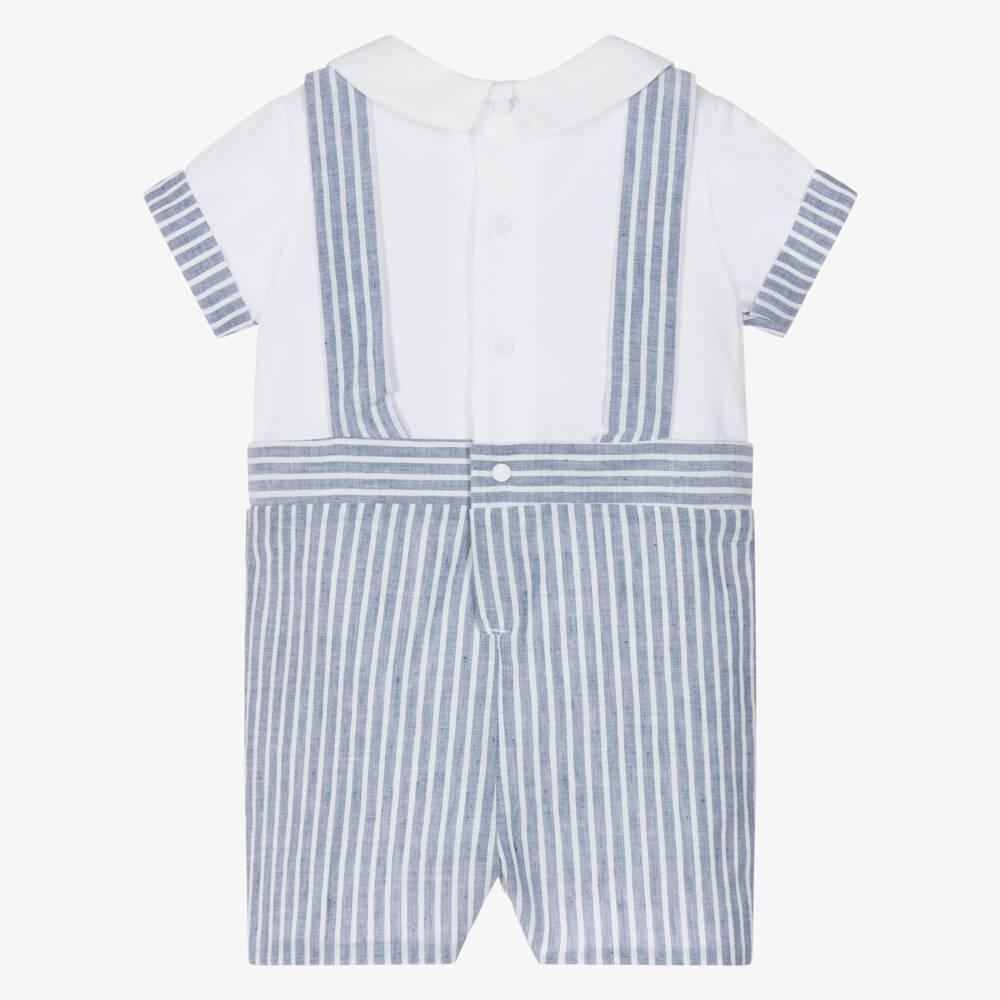 Patachou-Baby Boys White & Blue Stripe Shortie | Childrensalon
