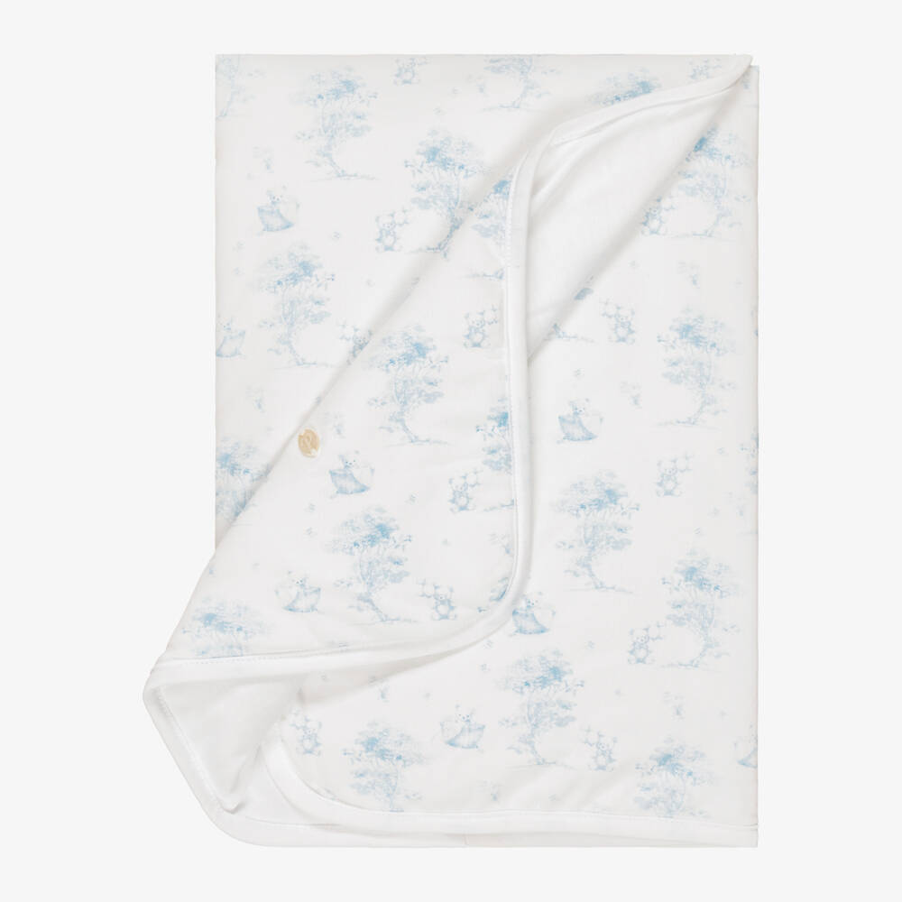 Patachou-Baby Boys White & Blue Toile De Jouy Padded Blanket (70cm) | Childrensalon