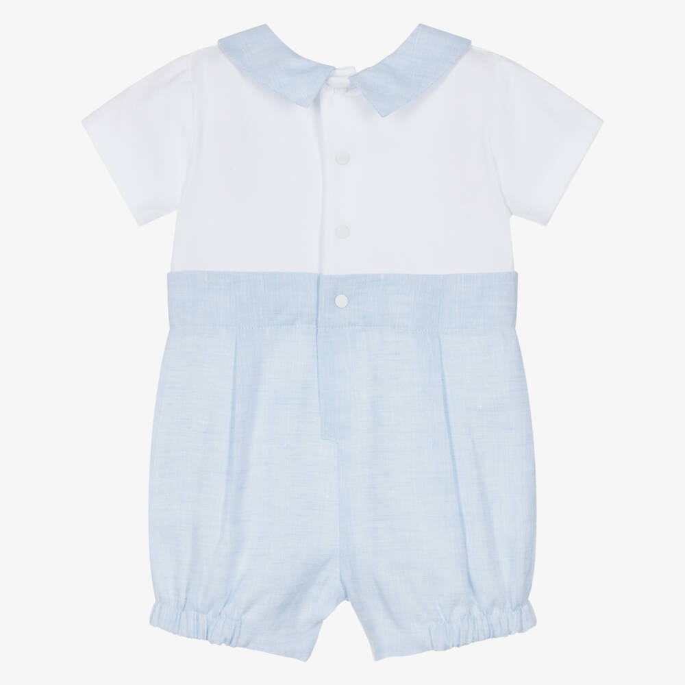 Patachou-Baby Boys White Cotton & Blue Linen Shortie | Childrensalon